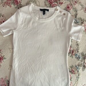White House Black Market Ivory Button-Shoulder Tee XS